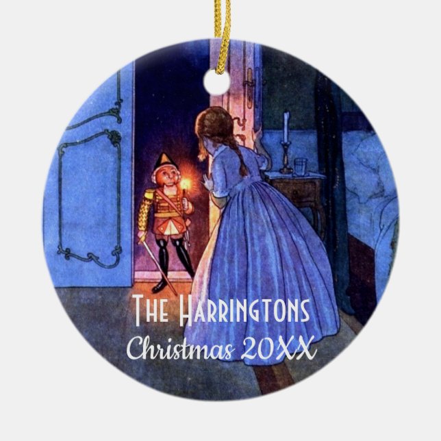 Nutcracker Vintage Illustration Elegant Monogram Ceramic Ornament (Front)
