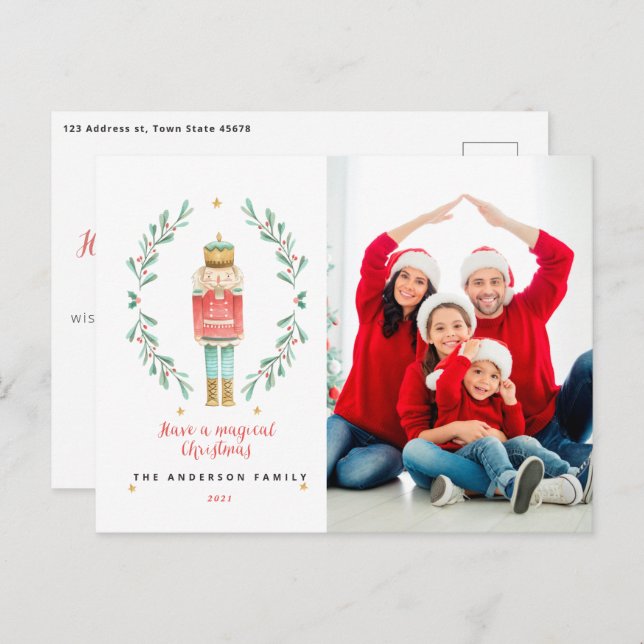 Nutcracker watercolor botanical 1 photo Christmas Postcard (Front/Back)