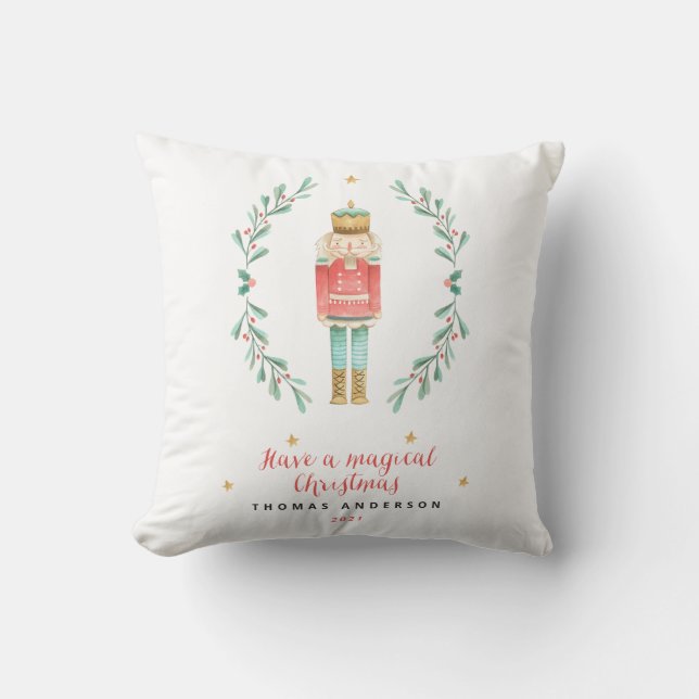 Nutcracker watercolor botanical cute Christmas Cushion (Front)