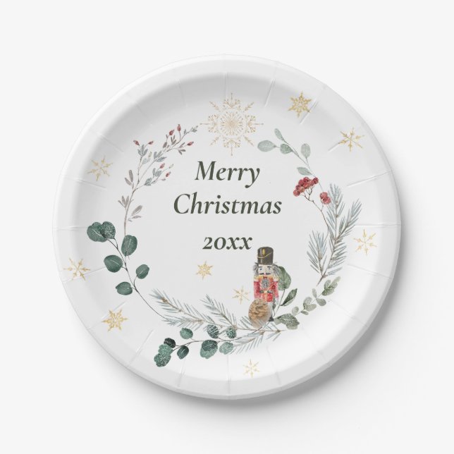 Nutcracker watercolor botanical cute Christmas Paper Plate (Front)