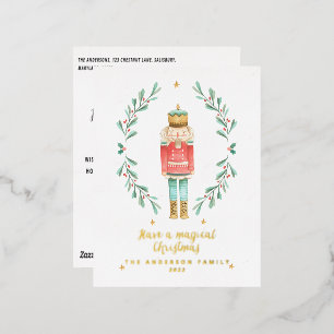 nutcracker watercolor botanical cute foil holiday postcard
