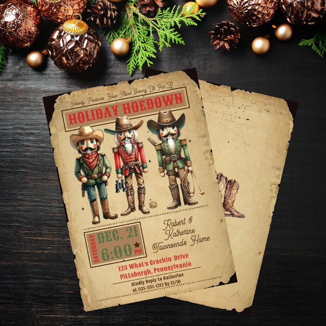 Nutcracker Western Holiday Hoedown Christmas Party Invitation (Nutcrackers Western Holiday Hoedown Rustic Christmas Party Invitation)