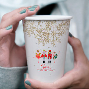 Nutcracker Winter Ballet Gold Snowflake Birthday Paper Cups