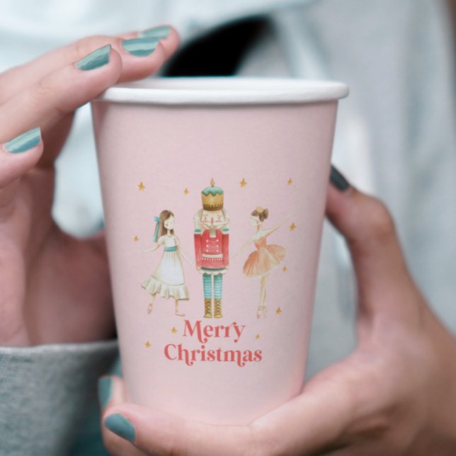 Nutcracker Winter Ballet pink Christmas Paper Cups (Creator Uploaded)