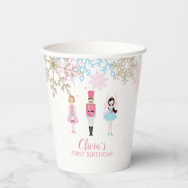 Nutcracker Winter Birthday glitter snowflakes Paper Cups (Front)