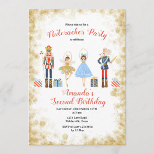 Nutcracker Winter Birthday Gold Invitation