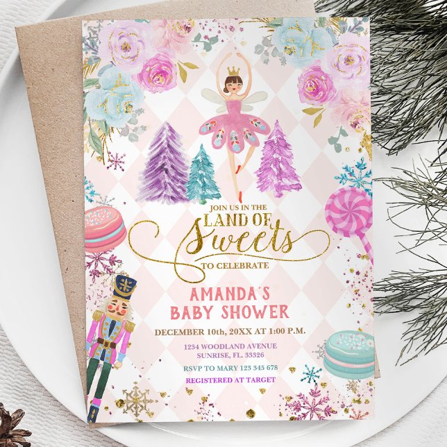 Nutcracker Winter Christmas Snowflakes Baby Shower Invitation (Creator Uploaded)