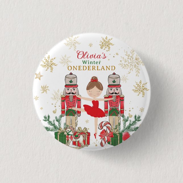 Nutcracker Winter Onederland 1st Birthday Red 3 Cm Round Badge (Front)
