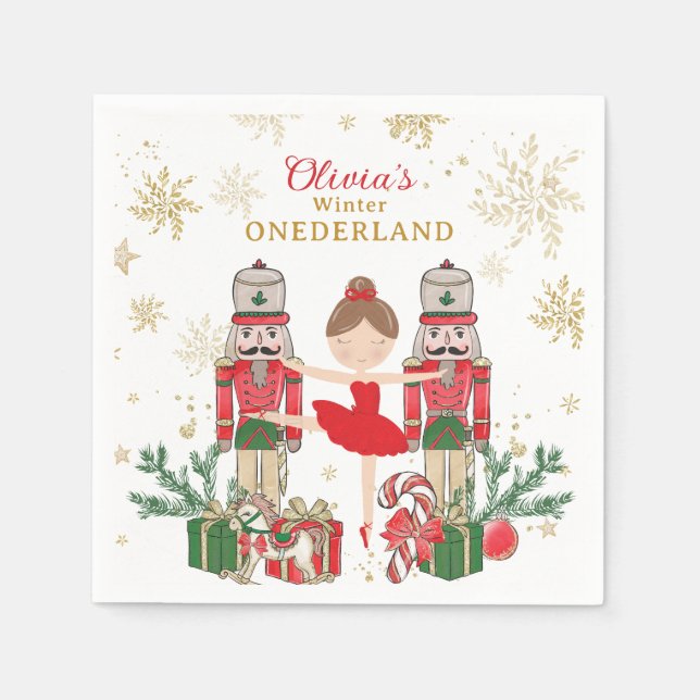 Nutcracker Winter Onederland 1st Birthday Red Napkin (Front)
