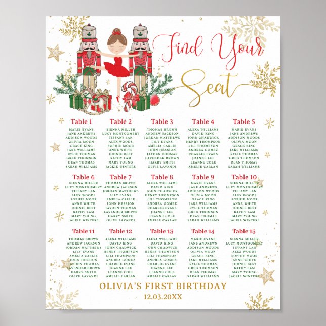 Nutcracker Winter Onederland 1st Birthday Seating  Poster (Front)