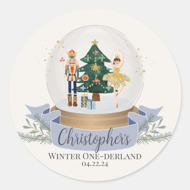 nutcracker winter onederland first birthday party classic round sticker (Front)