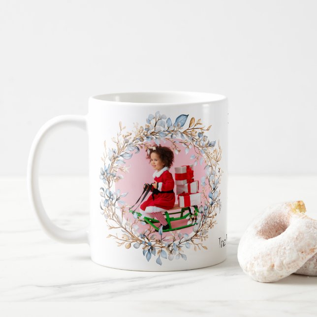 Nutcracker Wreath Christmas Photo Coffee Mug (With Donut)