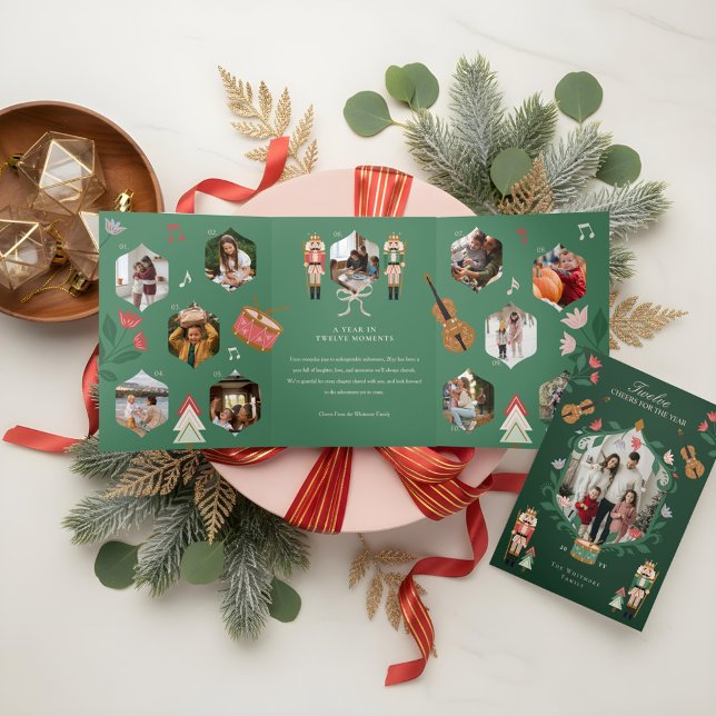 Nutcracker Year In Review 12 Family Photos Moments Tri-Fold Holiday Card (Nutcracker Year In Review 12 Family Photos Moments Tri-Fold Holiday Card)