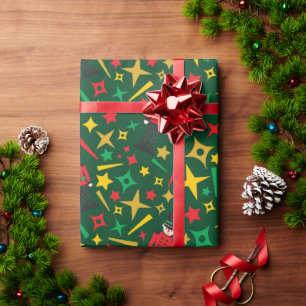 Nutcrackers and Colourful Stars Dark Green Seamles Wrapping Paper