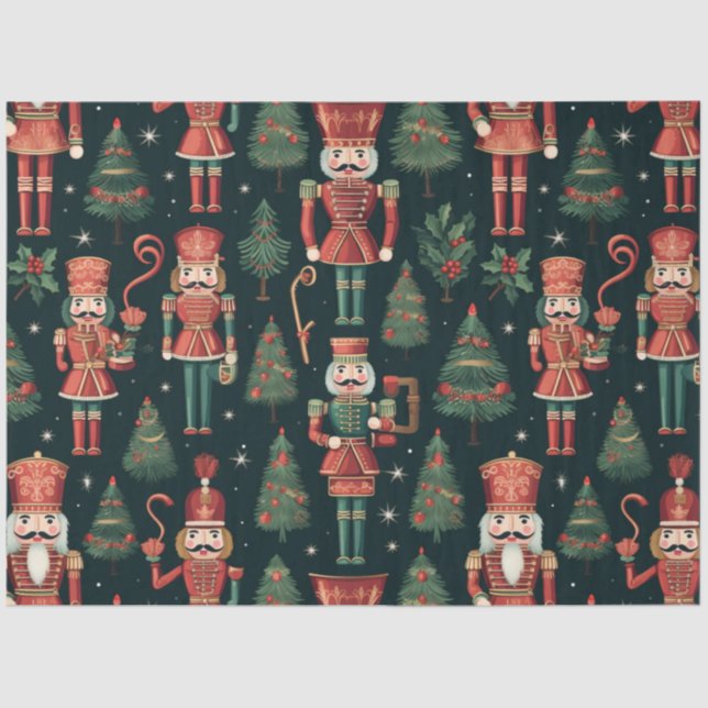 Nutcrackers Christmas Trees and Stars Christmas Tissue Paper (Front)