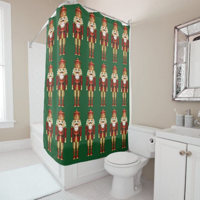 Nutcrackers Fun Christmas Holiday Red Green Gold S Shower Curtain (In Situ)