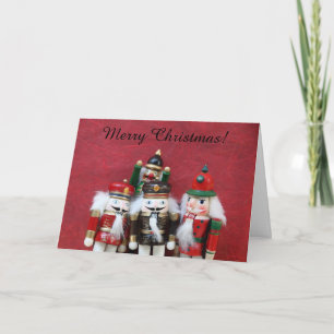 Nutcrackers group on red Christmas Holiday Card
