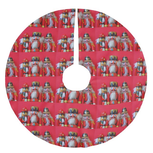 Nutcrackers in red uniforms brushed polyester tree skirt (Front)