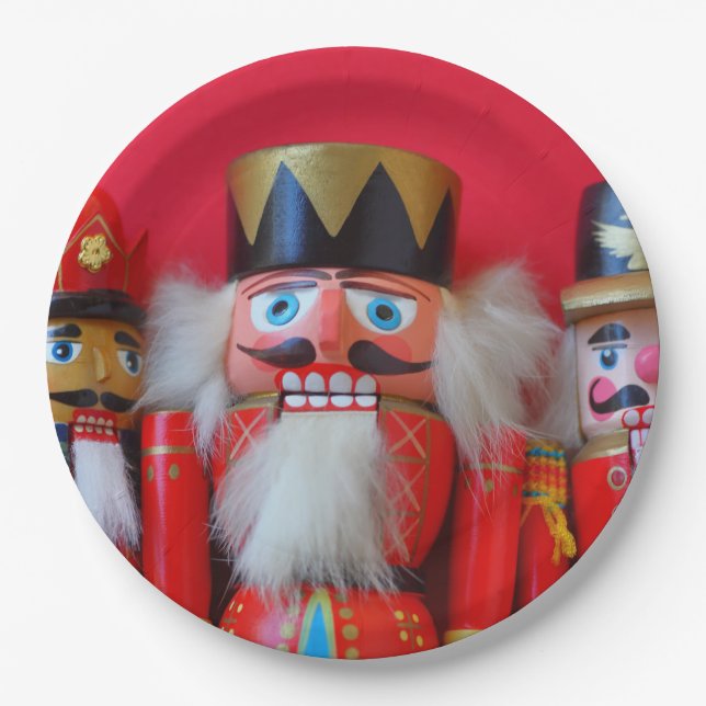 Nutcrackers in red uniforms paper plate (Front)