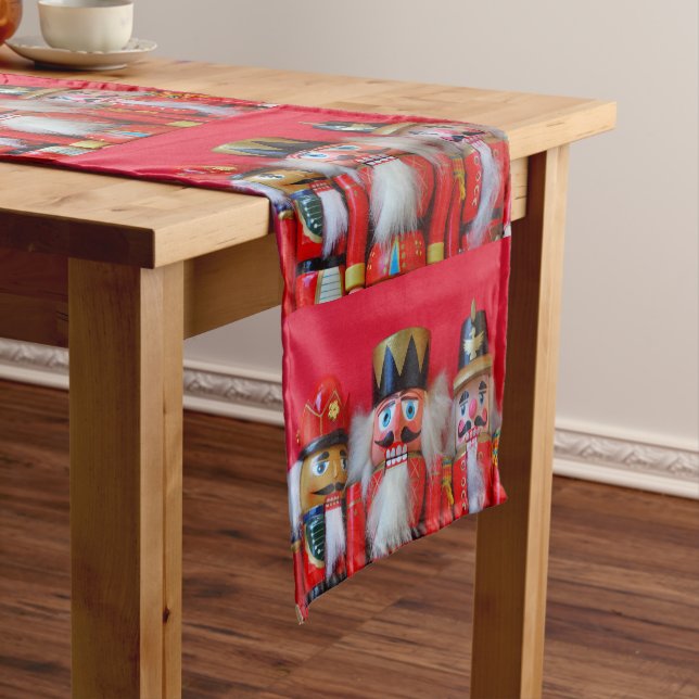 Nutcrackers in red uniforms short table runner (In Situ)