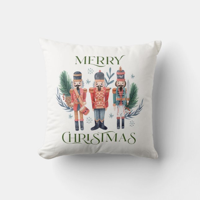 Nutcrackers Merry Christmas Typography Cushion (Front)