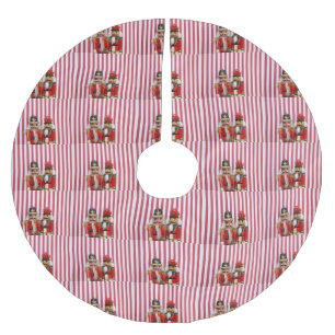 Nutcrackers on stripes brushed polyester tree skirt