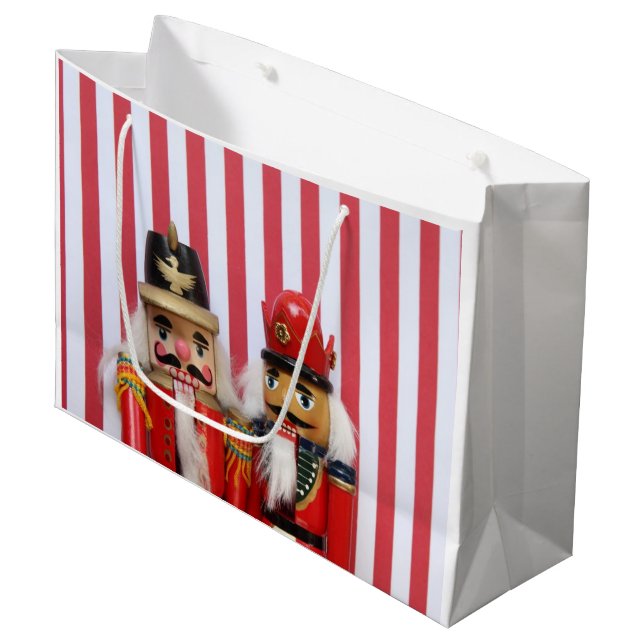 Nutcrackers on stripes large gift bag (Front Angled)