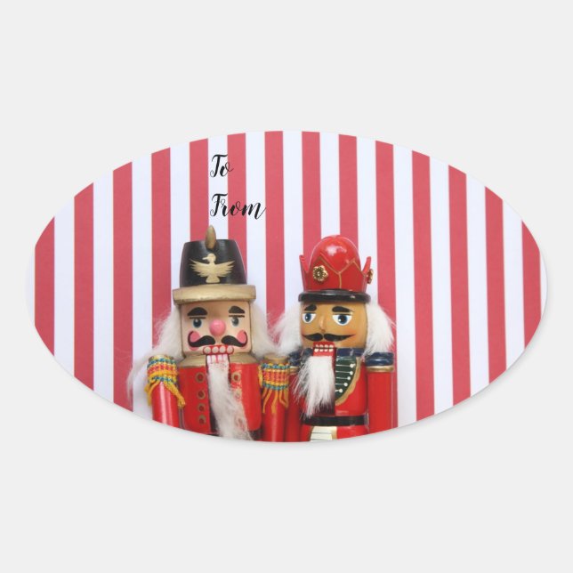 Nutcrackers on stripes oval sticker (Front)