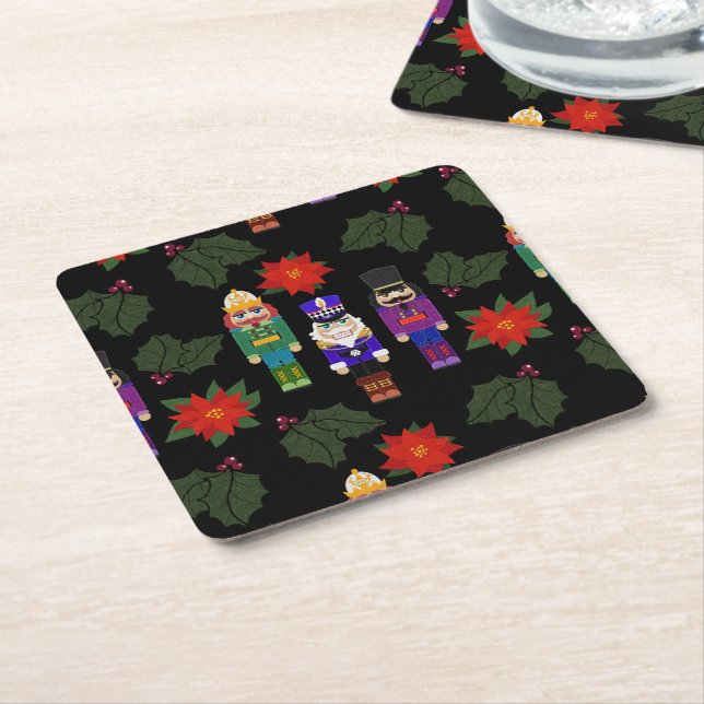 Nutcrackers Soldiers Faux Felt Style Whimsical Square Paper Coaster (Angled)