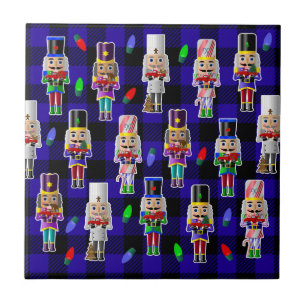 Nutcrackers with Little Red Trucks Christmas Ceramic Tile