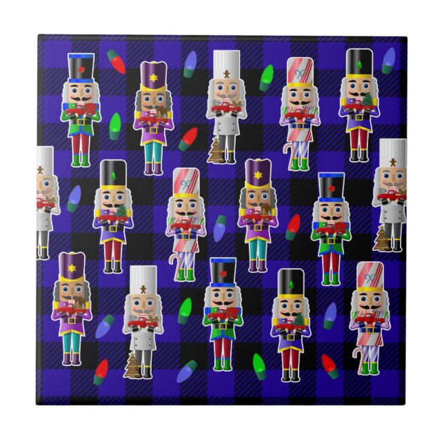 Nutcrackers with Little Red Trucks Christmas Ceramic Tile (Front)