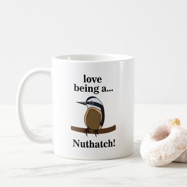 Nuthatch Bird Backyard Birder Birdwatcher Coffee Mug (With Donut)