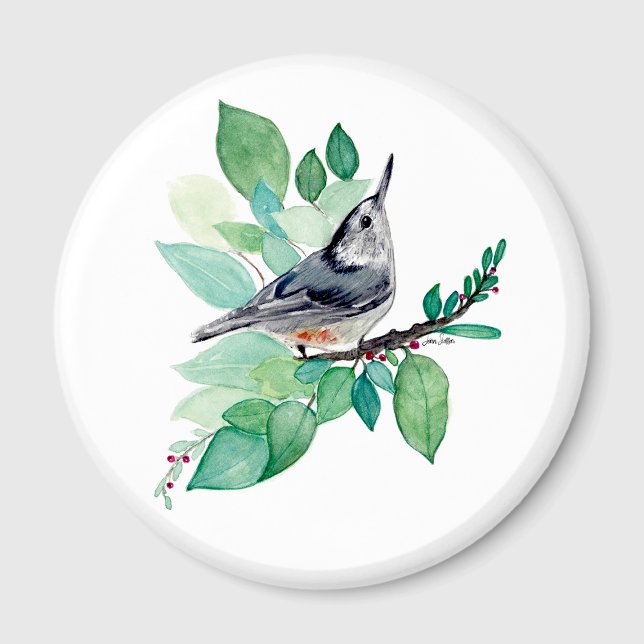 Nuthatch On Branch Magnet (Nuthatch On Branch Magnet by Jenn Steffen Art)