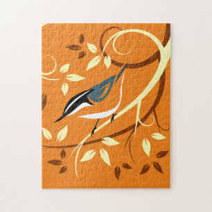 Nuthatch On Stylised Branch Jigsaw Puzzle