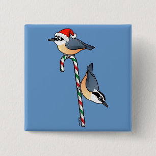 Nuthatch Santa 15 Cm Square Badge