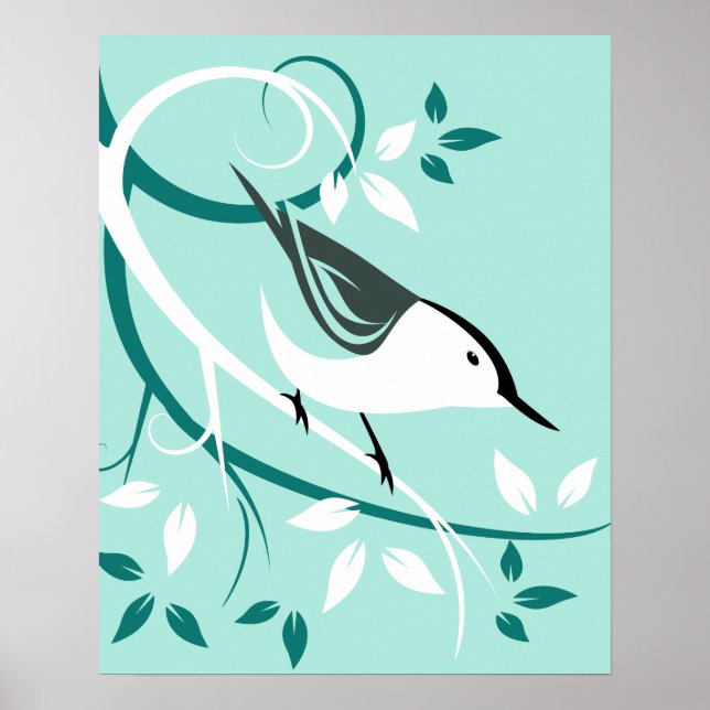 Nuthatch Stylised Bird Design Poster (Front)