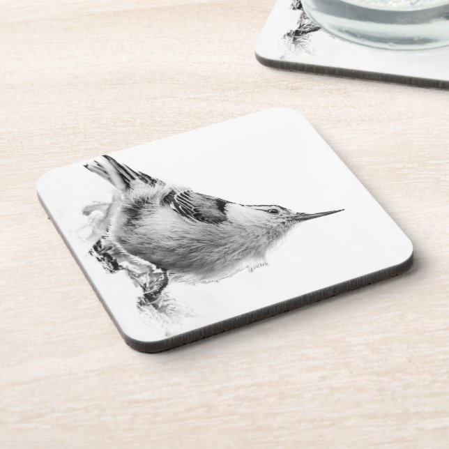 Nuthatch, White Bird Photography Coaster (Left Side)