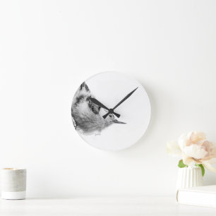 Nuthatch, White Bird Photography Round Clock