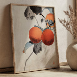 Nuthatcher atop Persimmons by Ohara Koson Japanese Poster