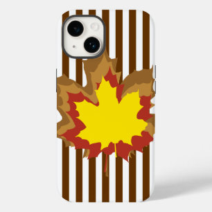 Nutmeg Autumnal Stripes with Leaves Case-Mate iPhone 14 Case