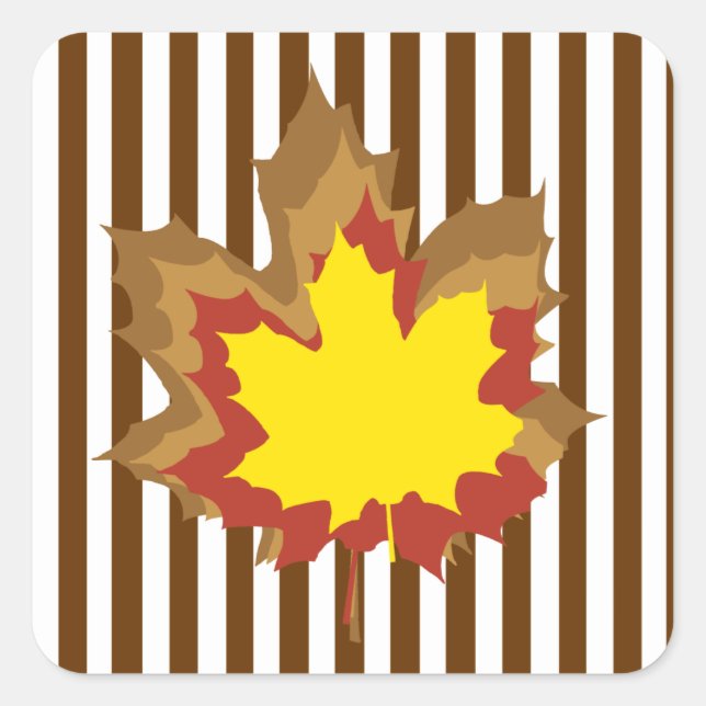 Nutmeg Autumnal Stripes with Leaves Square Sticker (Front)