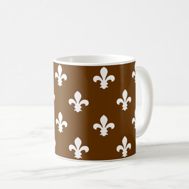 Nutmeg Neutral Fleur de Lys Coffee Mug (Front Right)