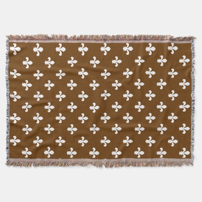 Nutmeg Neutral Fleur de Lys Throw Blanket (Front)