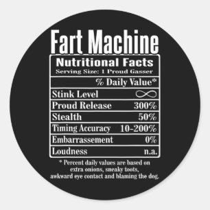 Nutrion Facts Fart Machine Dad Jokes Funny Farting Classic Round Sticker
