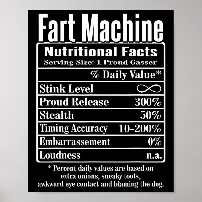 Nutrion Facts Fart Machine Dad Jokes Funny Farting Poster (Front)