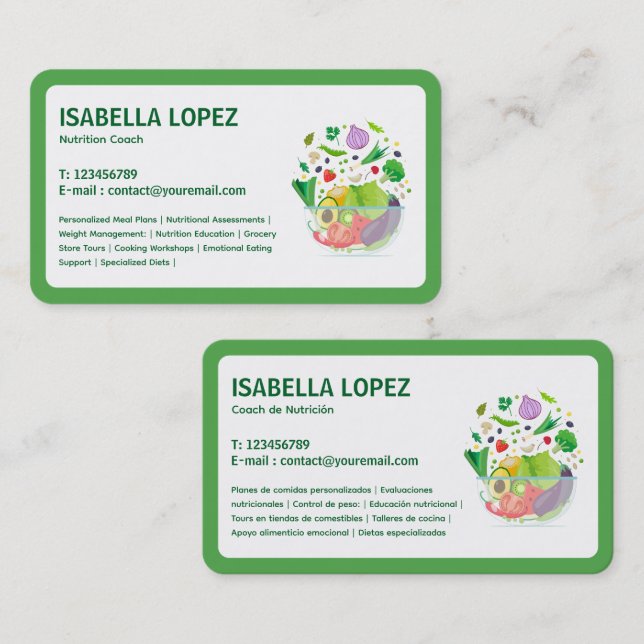Nutrition Bilingual English Spanish Business Card (Front/Back)