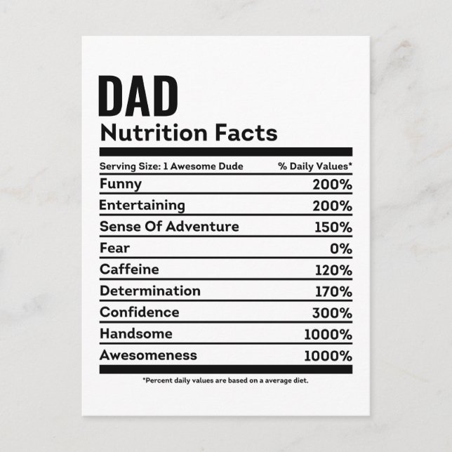 Nutrition Facts Funny Dad Personalised Name Postcard (Front)