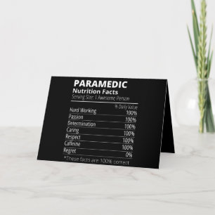 nutrition facts, paramedic nutrition fact card