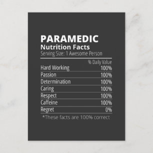 nutrition facts, paramedic nutrition fact postcard