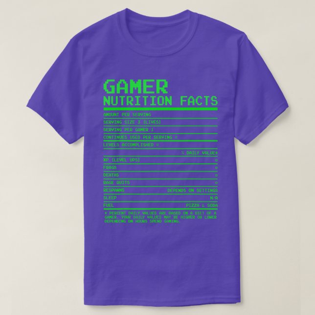 Nutrition Facts t Gifts for n Boys Video Games  T-Shirt (Design Front)